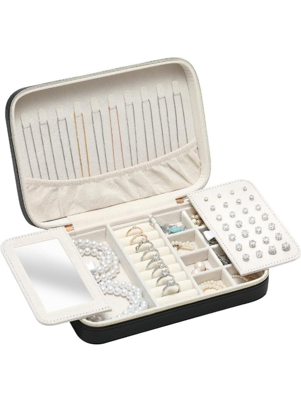 Stylish Mini Leather Travel Jewelry Organizer Case with Mirror - Perfect Gift
